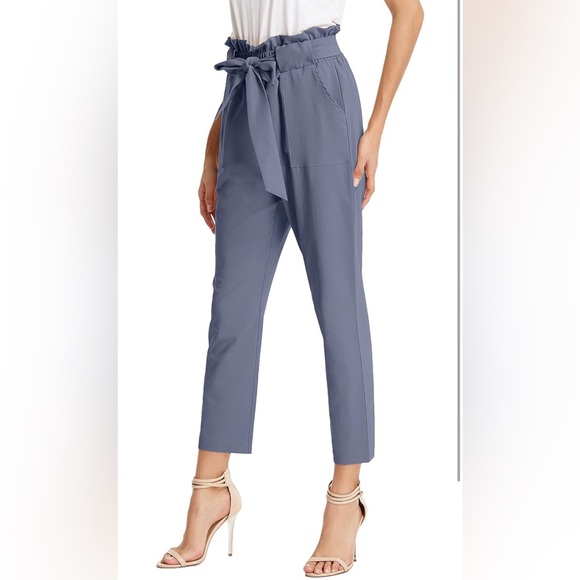 NWT Women's Blue/Gray Paperbag Waist Pants - Picture 4 of 7